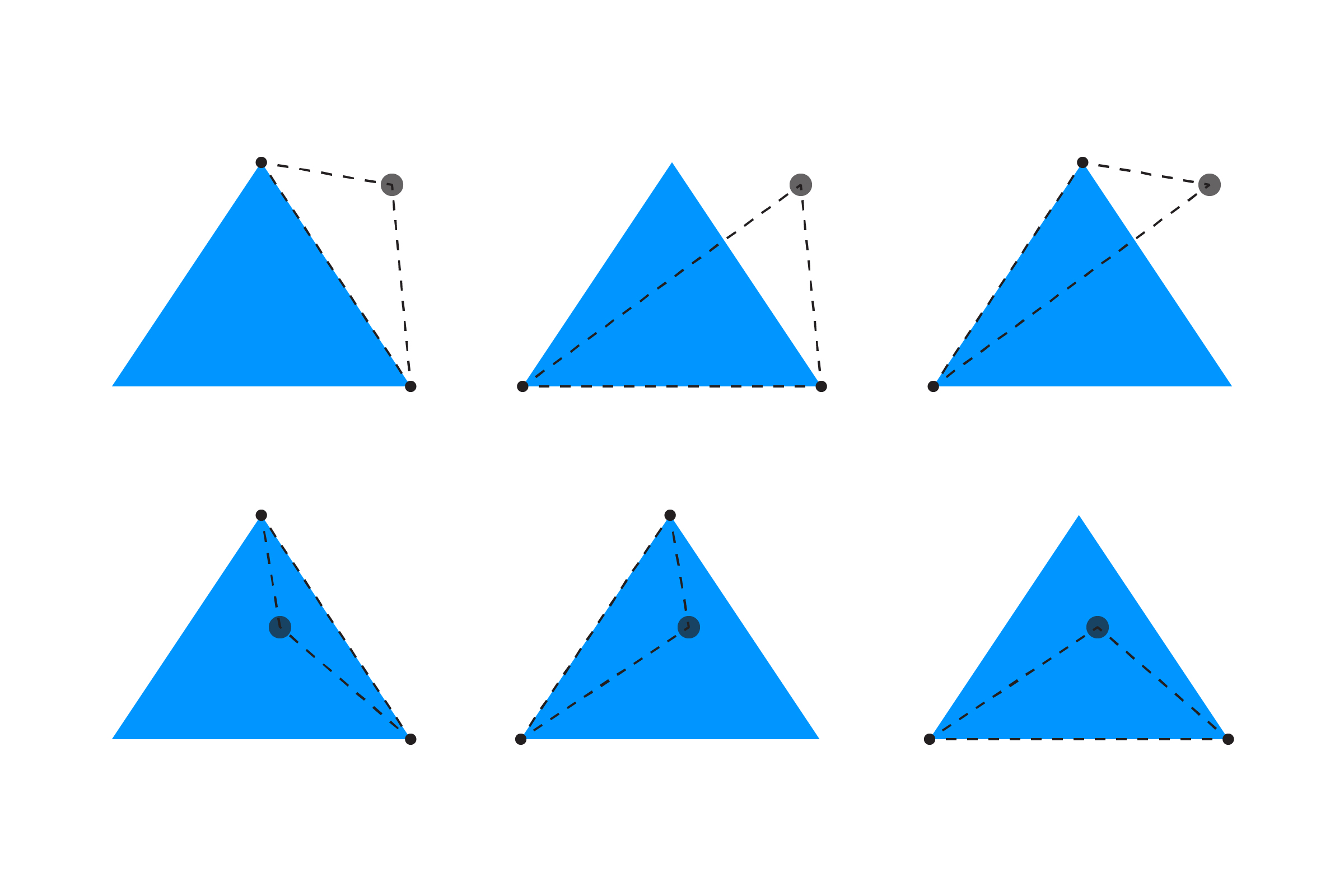 Points outside and inside a triangle, forming three smaller triangles