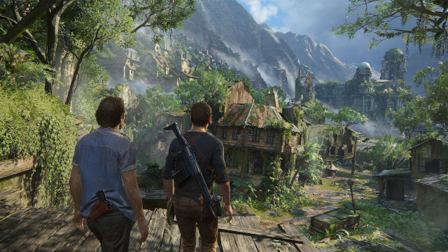 Nate and his brother look out over some ruins in Uncharted 4